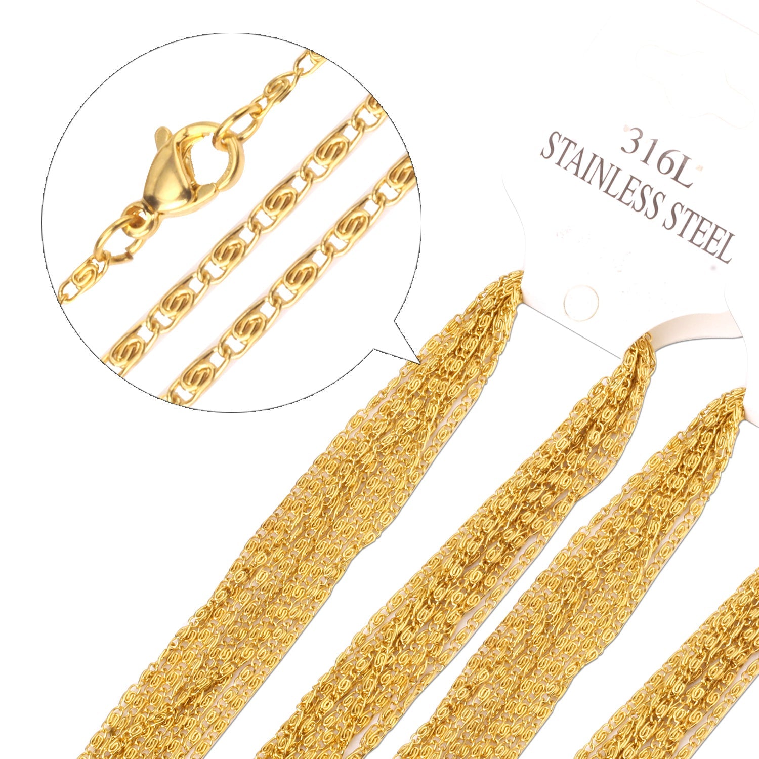 ASON 10pcs / 2mm*45cm 50cm 55cm 60cm U-Shape Stainless Steel Chains asonjewelry